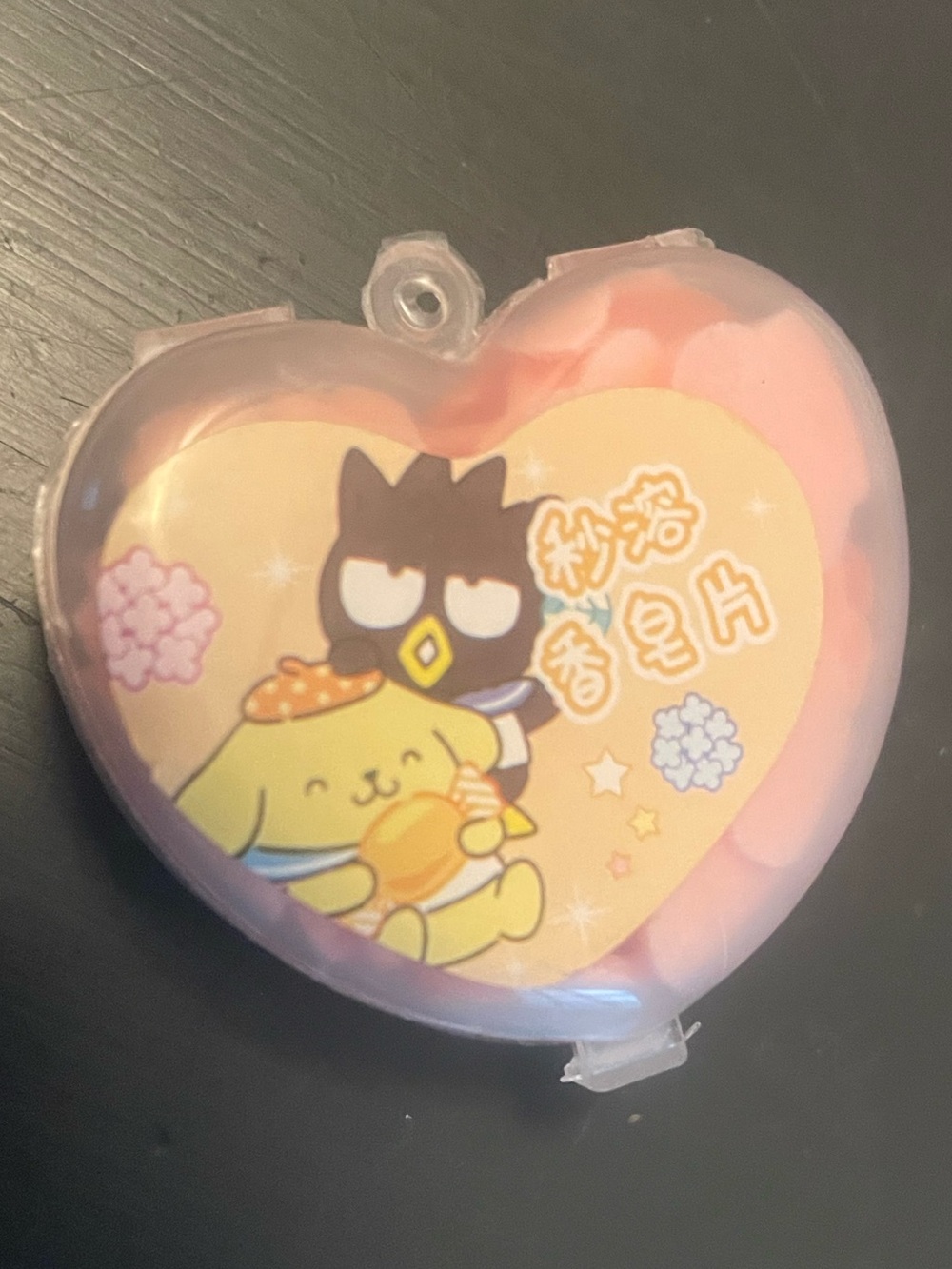 Bad Batsumaru and Pompompurin Heart-Shaped Kawaii Character Keychain charm